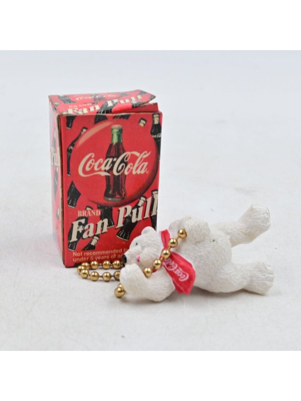 Coca-Cola Polar Bear Fan Pull Chain Ornament Soda Pop Collectible w/ Box